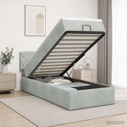 Letto Ottomano con Materasso e LED Grigio Chiaro 100 x 200 cm