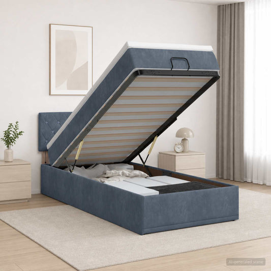 Letto Ottomano con Materasso e LED Grigio Scuro 90 x 190 cm - homemem39