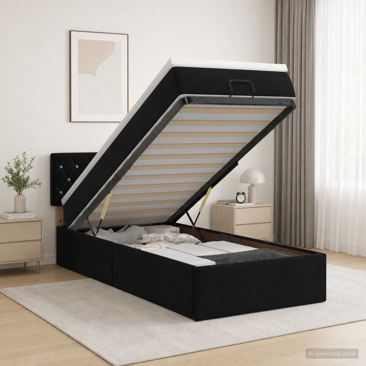 Letto Ottomano con Materasso e LED Nero 90 x 200 cm Velluto | homemem39
