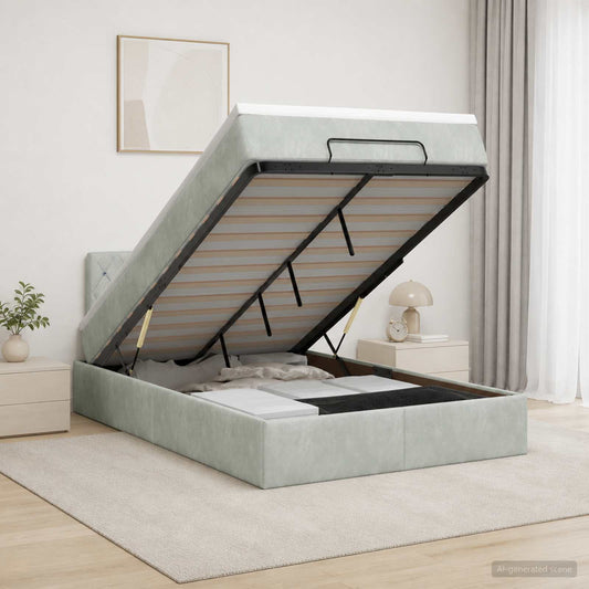 Letto ottomano con materasso Grigio Chiaro 120 x 200 cm Velluto - homemem39