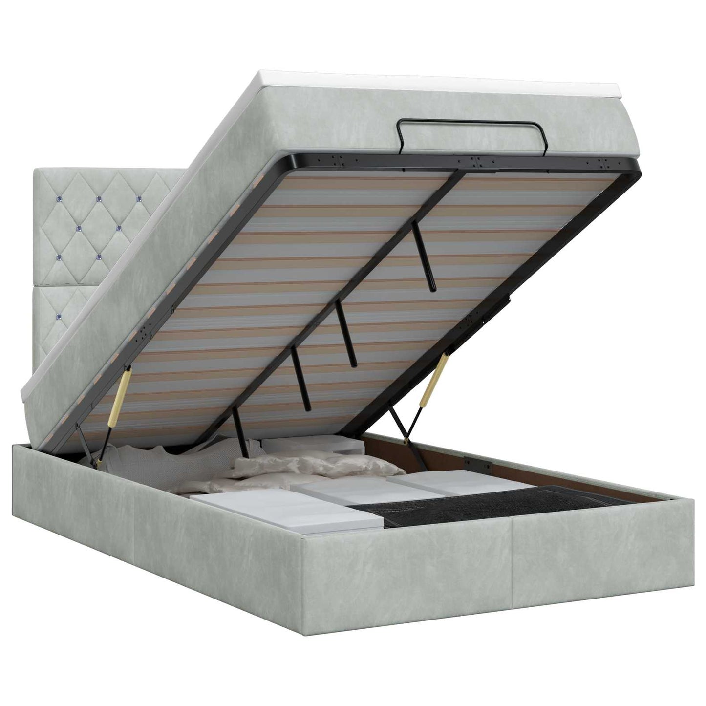 Letto ottomano con materasso Grigio Chiaro 120 x 190 cm Velluto