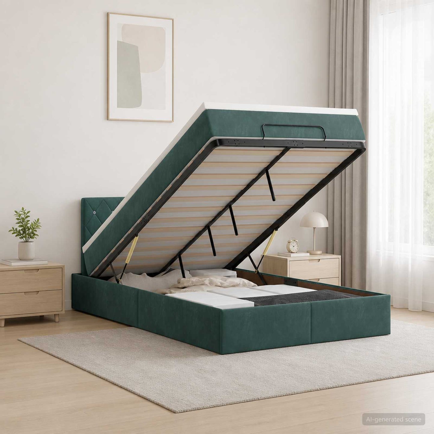 Letto Ottomano con Materasso e LED Verde Scuro 120 x 200 cm