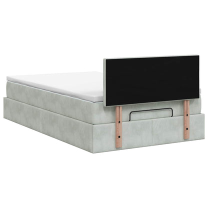 Letto ottomano con materasso Grigio Chiaro 120 x 200 cm Velluto