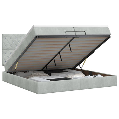 Letto ottomano con materasso Grigio Chiaro 200 x 200 cm Velluto