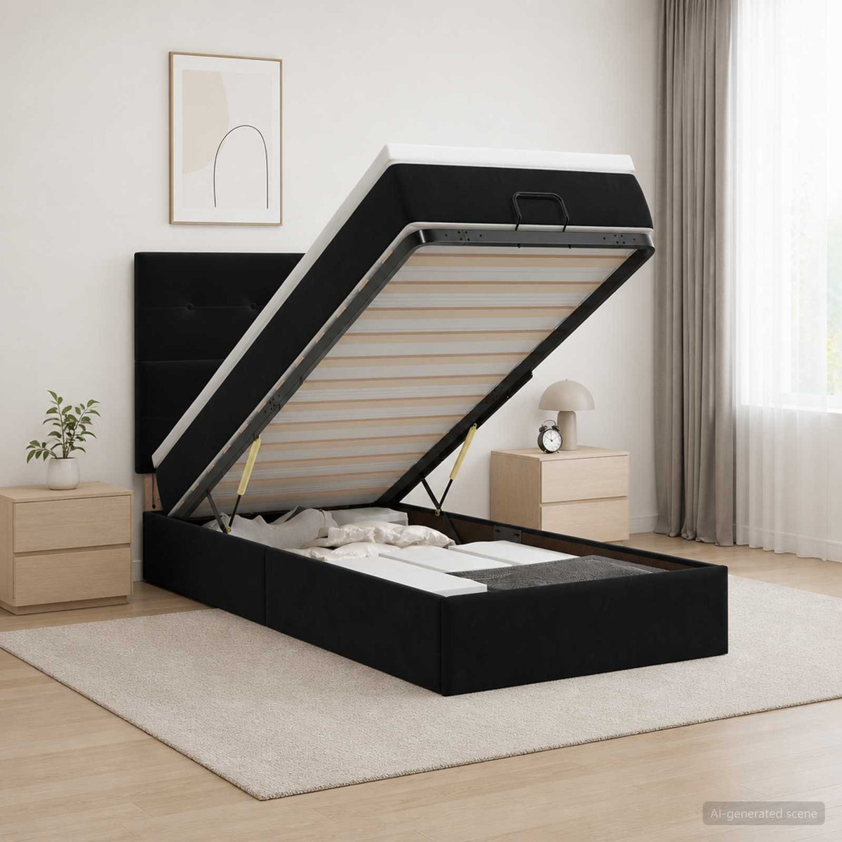 Letto Ottomano con Materasso e LED Nero 90 x 200 cm Velluto