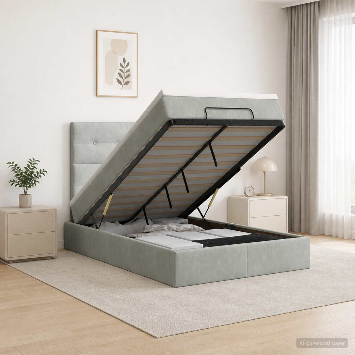 Letto ottomano con materasso Grigio Chiaro 120 x 190 cm Velluto - homemem39