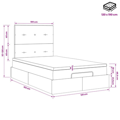 Letto ottomano con materasso Grigio Chiaro 120 x 190 cm Velluto | homemem39