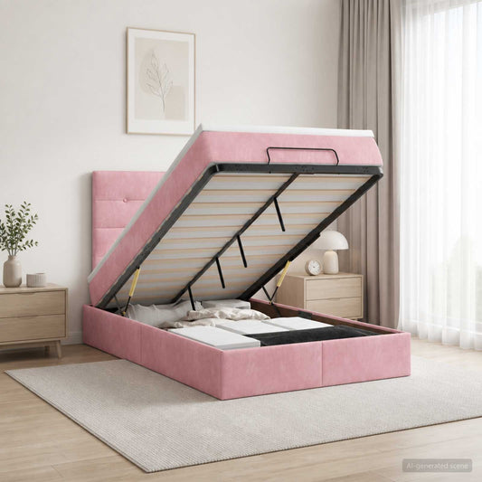 Letto Ottomano con Materasso e LED Rosa 120 x 200 cm Velluto - homemem39