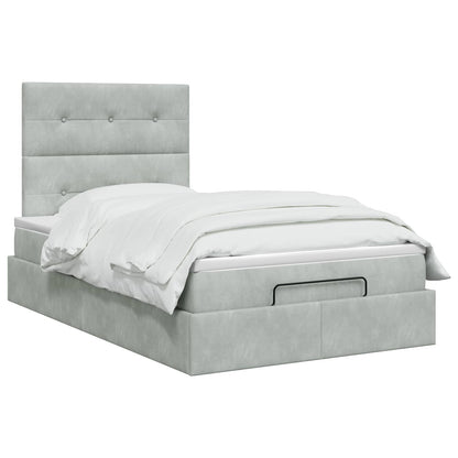 Letto ottomano con materasso Grigio Chiaro 120 x 200 cm Velluto