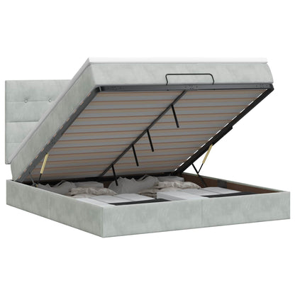 Letto ottomano con materasso Grigio Chiaro 140 x 190 cm Velluto