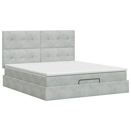 Letto ottomano con materasso Grigio Chiaro 140 x 190 cm Velluto