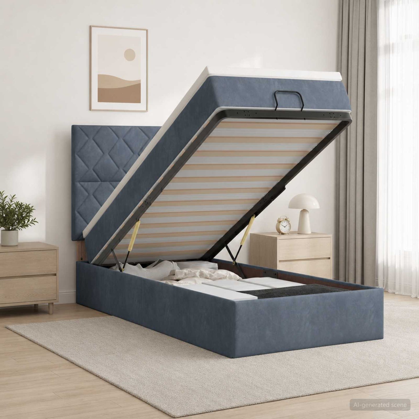 Letto ottomano con materasso Grigio Scuro 100 x 200 cm Velluto
