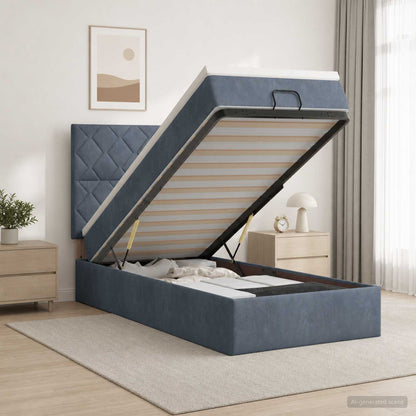 Letto ottomano con materasso Grigio Scuro 100 x 200 cm Velluto