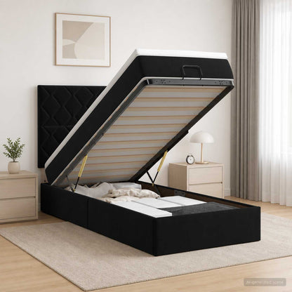 Letto ottomano con materasso Nero 90 x 190 cm Velluto | homemem39