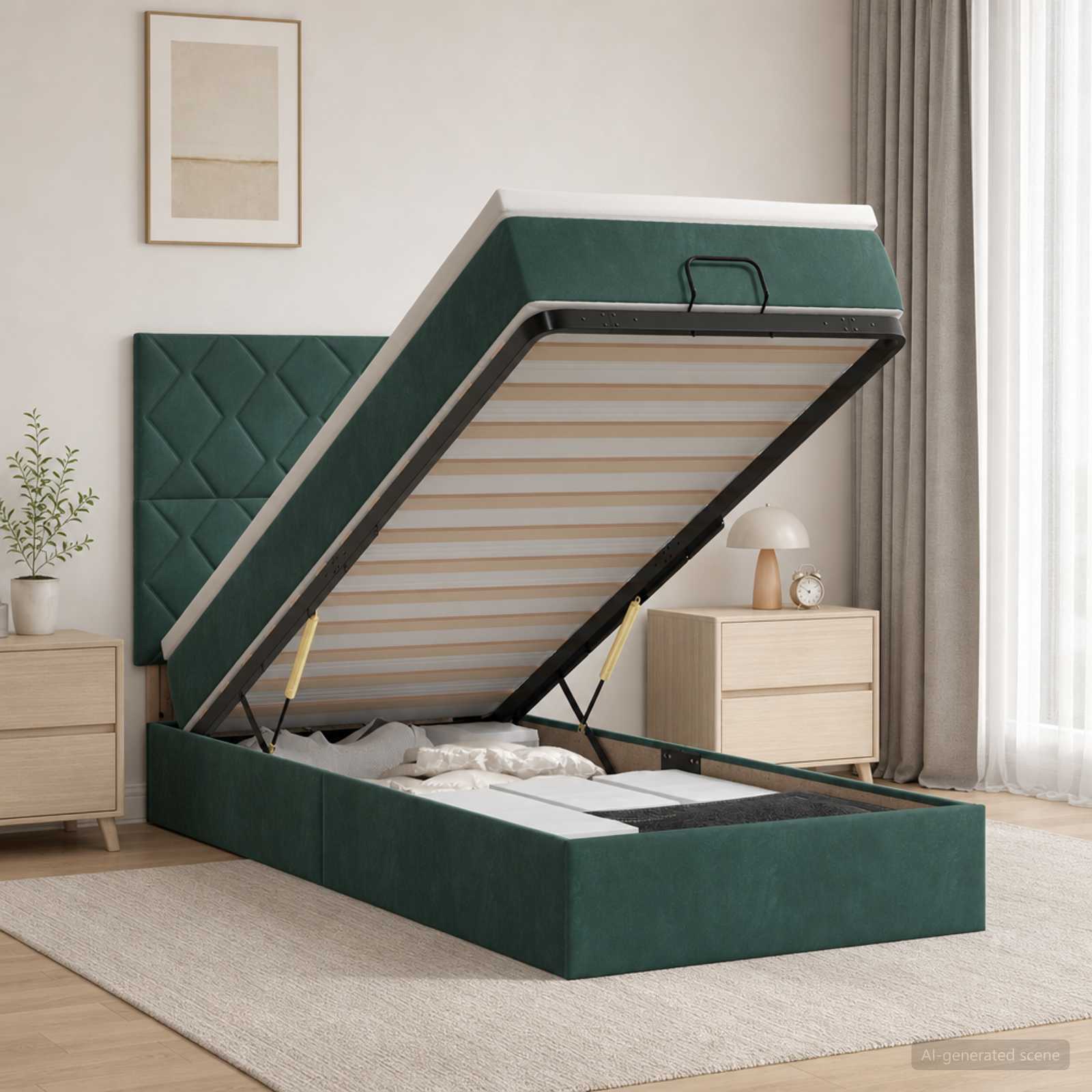Letto ottomano con materasso Verde Scuro 90 x 190 cm Velluto | homemem39