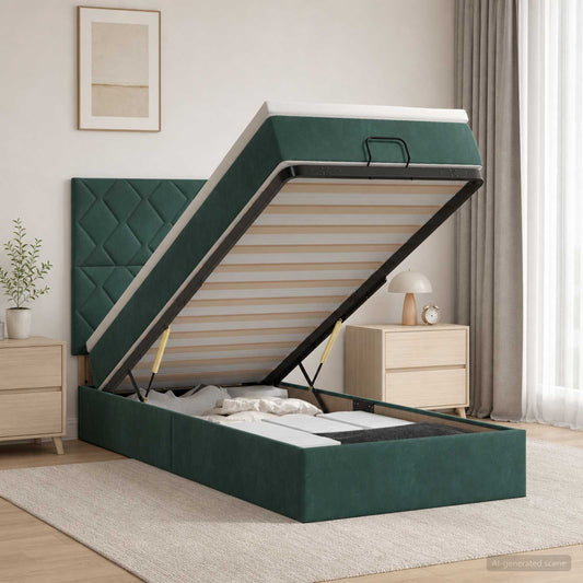 Letto ottomano con materasso Verde Scuro 90 x 200 cm Velluto