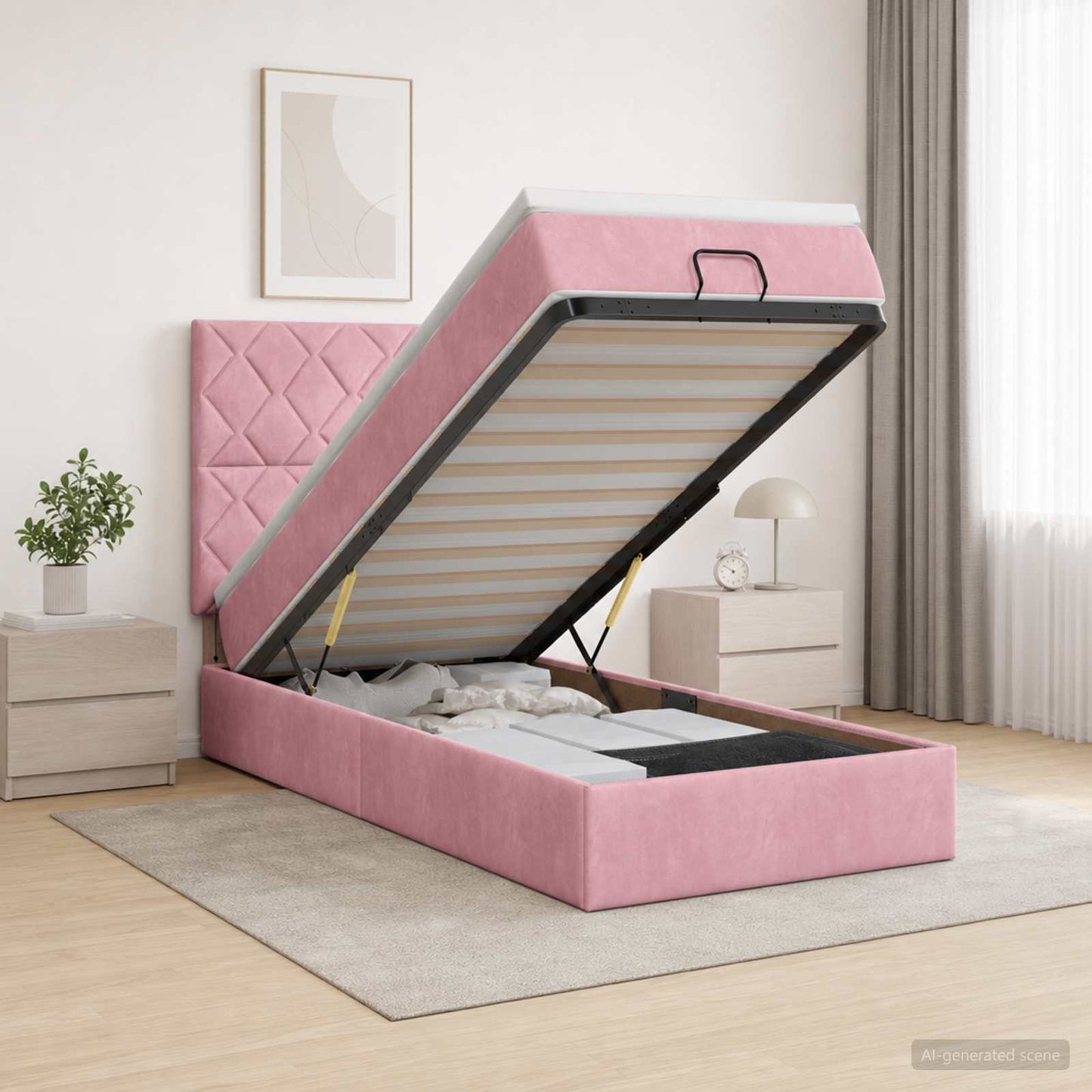 Letto ottomano con materasso Rosa 80 x 200 cm Velluto