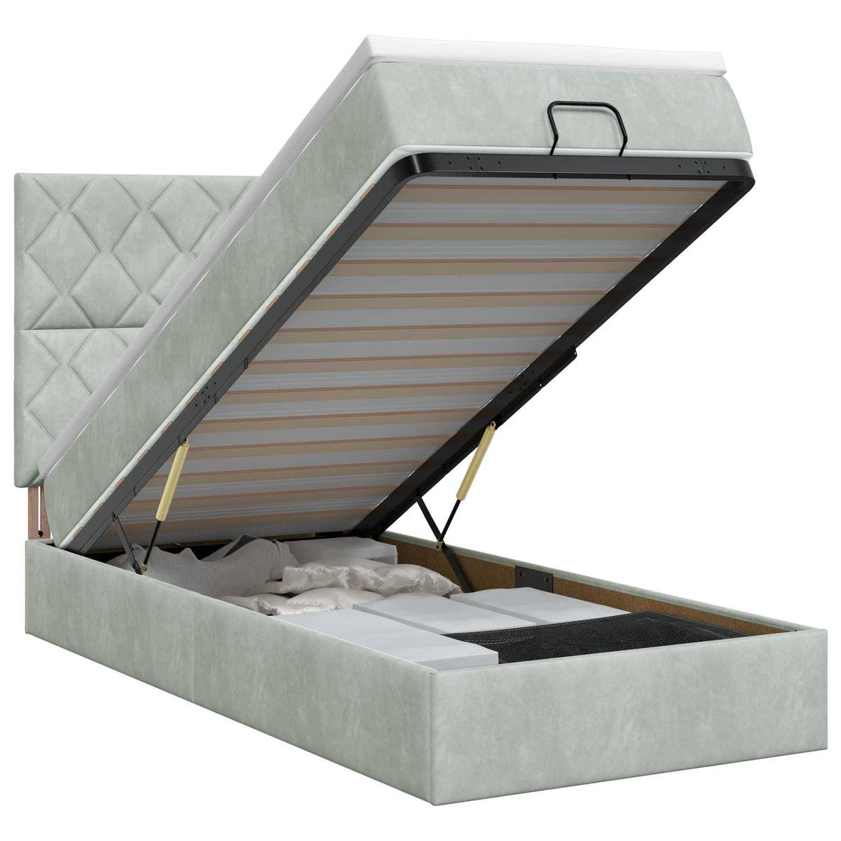 Letto ottomano con materasso Grigio Chiaro 90 x 190 cm Velluto | homemem39