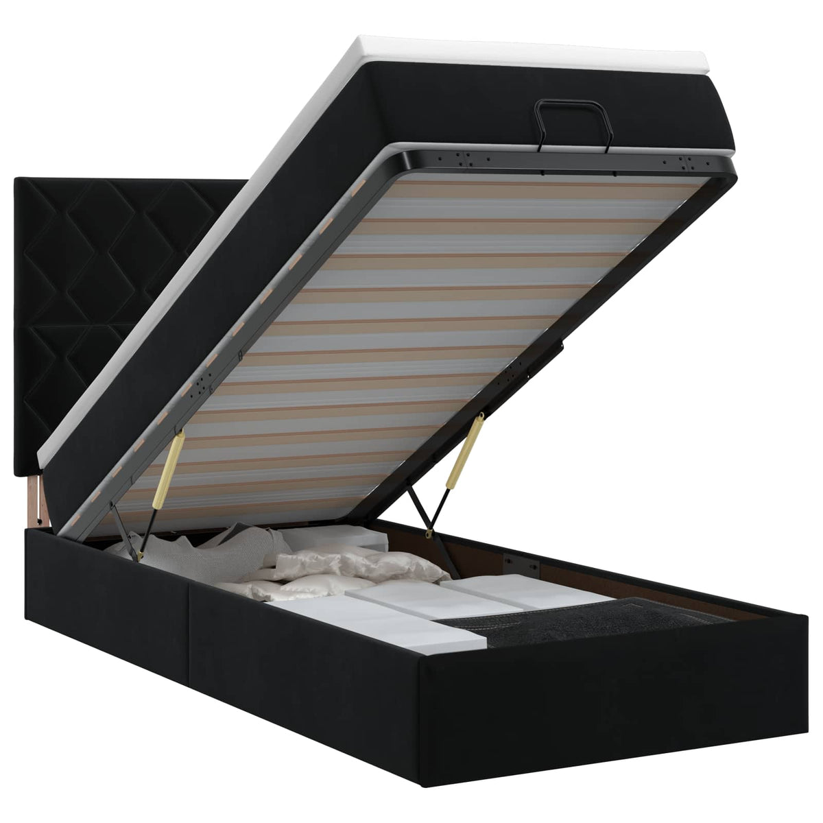 Letto ottomano con materasso Nero 90 x 200 cm Velluto | homemem39