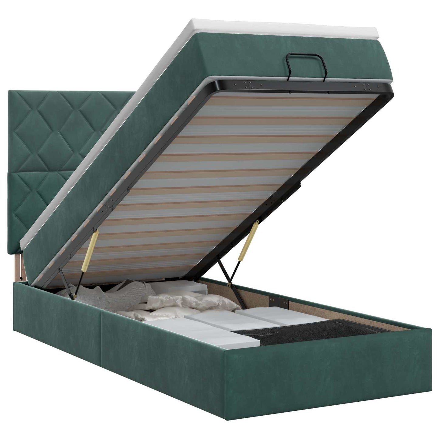 Letto ottomano con materasso Verde Scuro 90 x 200 cm Velluto