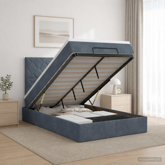 Letto ottomano con materasso Grigio Scuro 120 x 190 cm Velluto