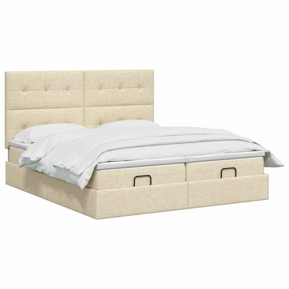 Letto ottomano con materasso con testiera 2 pz Crema Tessuto