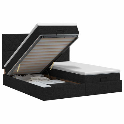 Letto ottomano con materasso con testiera 2 pz Nero Tessuto | homemem39
