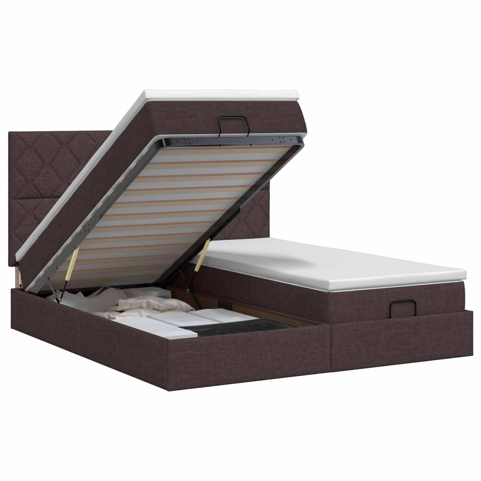 Letto ottomano con materasso 2 pz Marrone Scuro Tessuto | homemem39