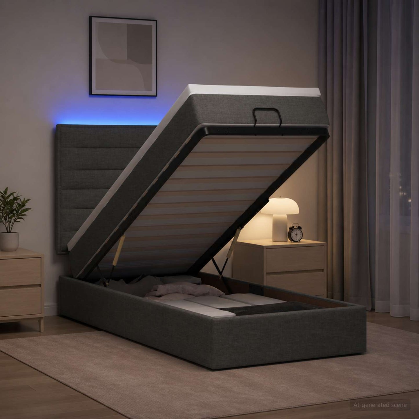 Letto Ottomano con Materasso e LED Grigio Scuro 100 x 200 cm