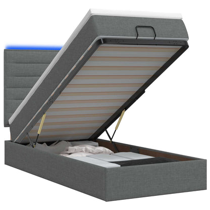 Letto Ottomano con Materasso e LED Grigio Scuro 100 x 200 cm