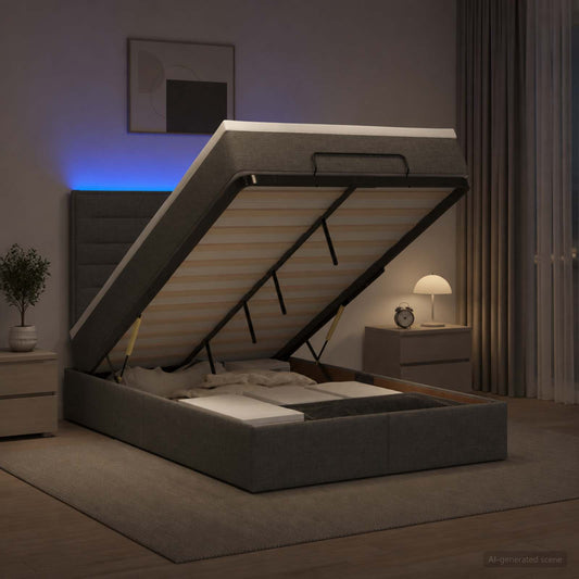 Letto Ottomano con Materasso e LED Grigio Scuro 120 x 200 cm - homemem39