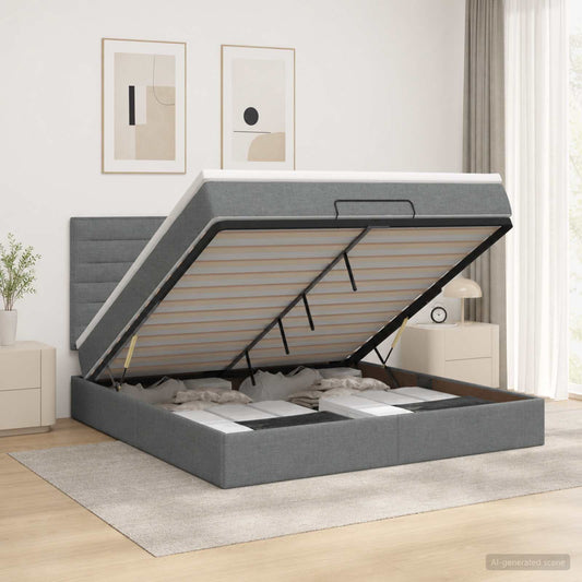 Letto Ottomano con Materasso e LED Grigio Scuro 140 x 190 cm - homemem39