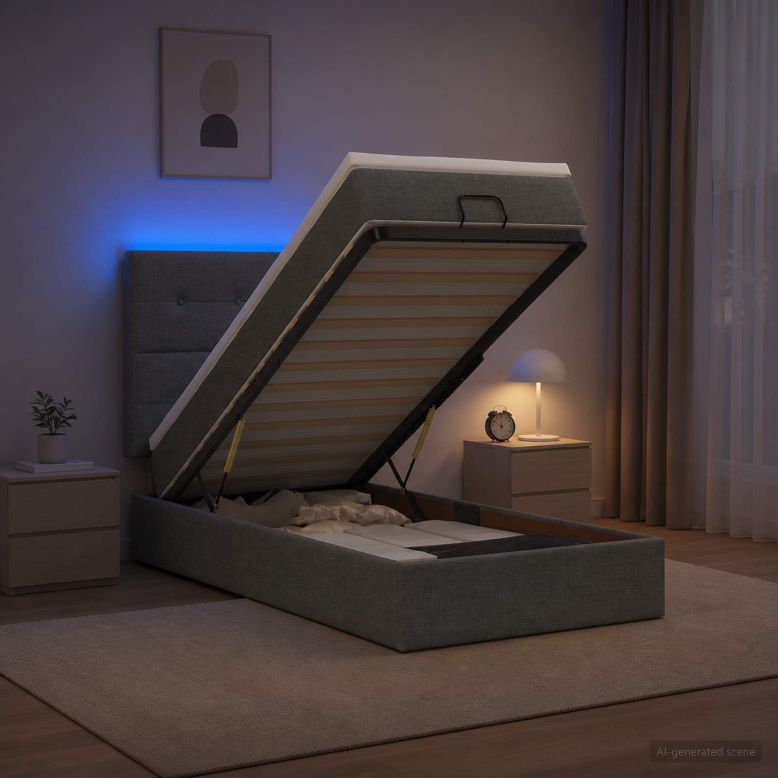 Letto Ottomano con Materasso e LED Grigio Scuro 90 x 200 cm | homemem39