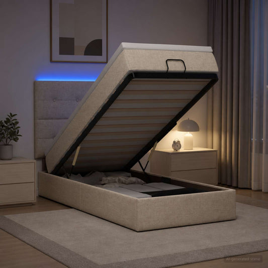 Letto Ottomano con Materasso e LED Crema 90 x 200 cm Tessuto - homemem39