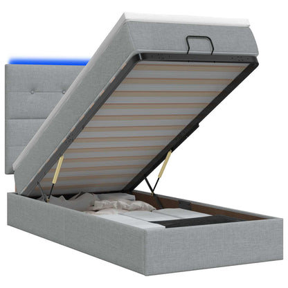 Letto Ottomano con Materasso e LED Grigio Chiaro 90 x 190 cm