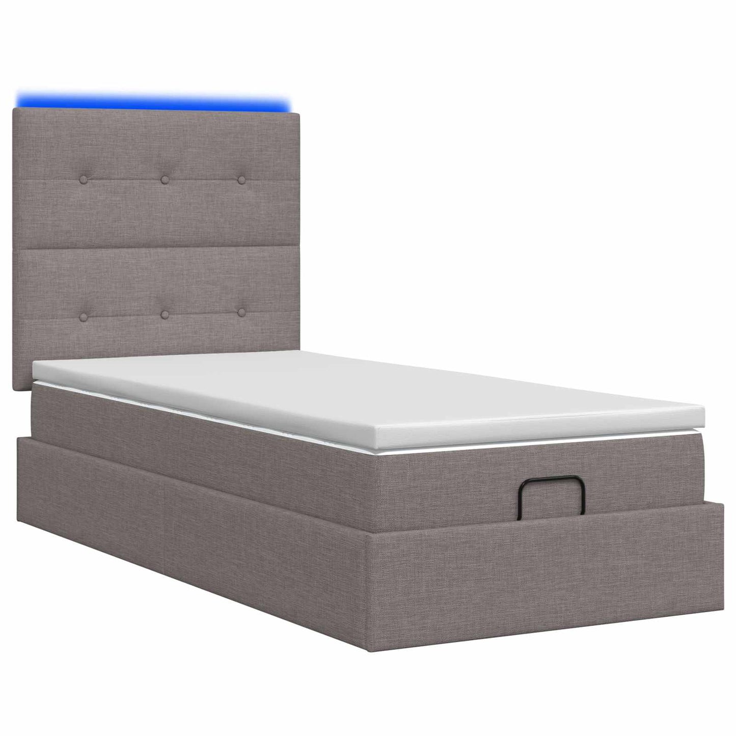 Letto Ottomano con Materasso e LED Tortora 90 x 190 cm Tessuto