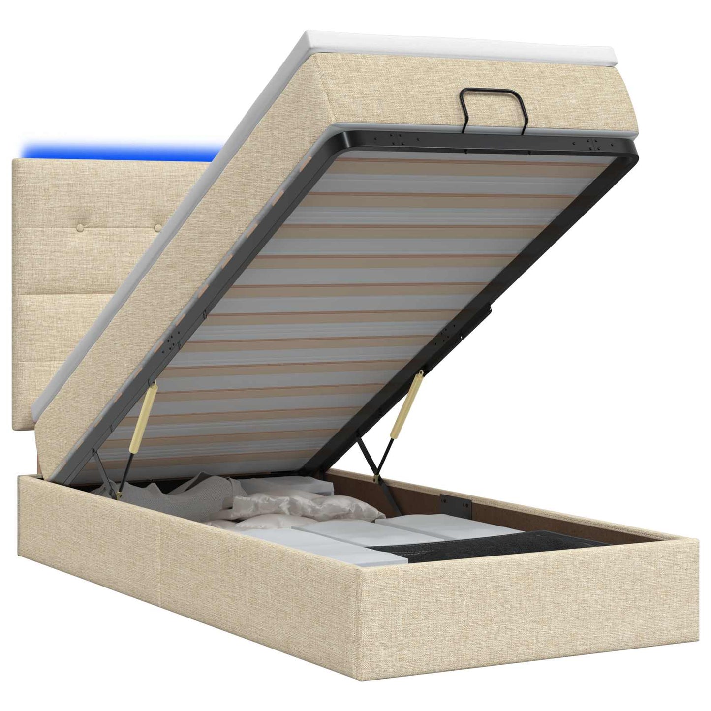 Letto Ottomano con Materasso e LED Crema 90 x 190 cm Tessuto