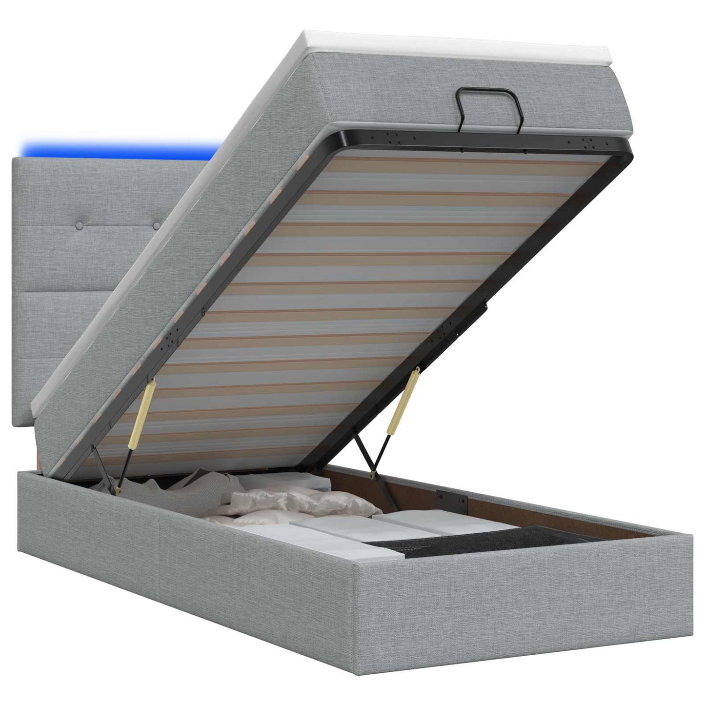 Letto Ottomano con Materasso e LED Grigio Chiaro 90 x 200 cm | homemem39