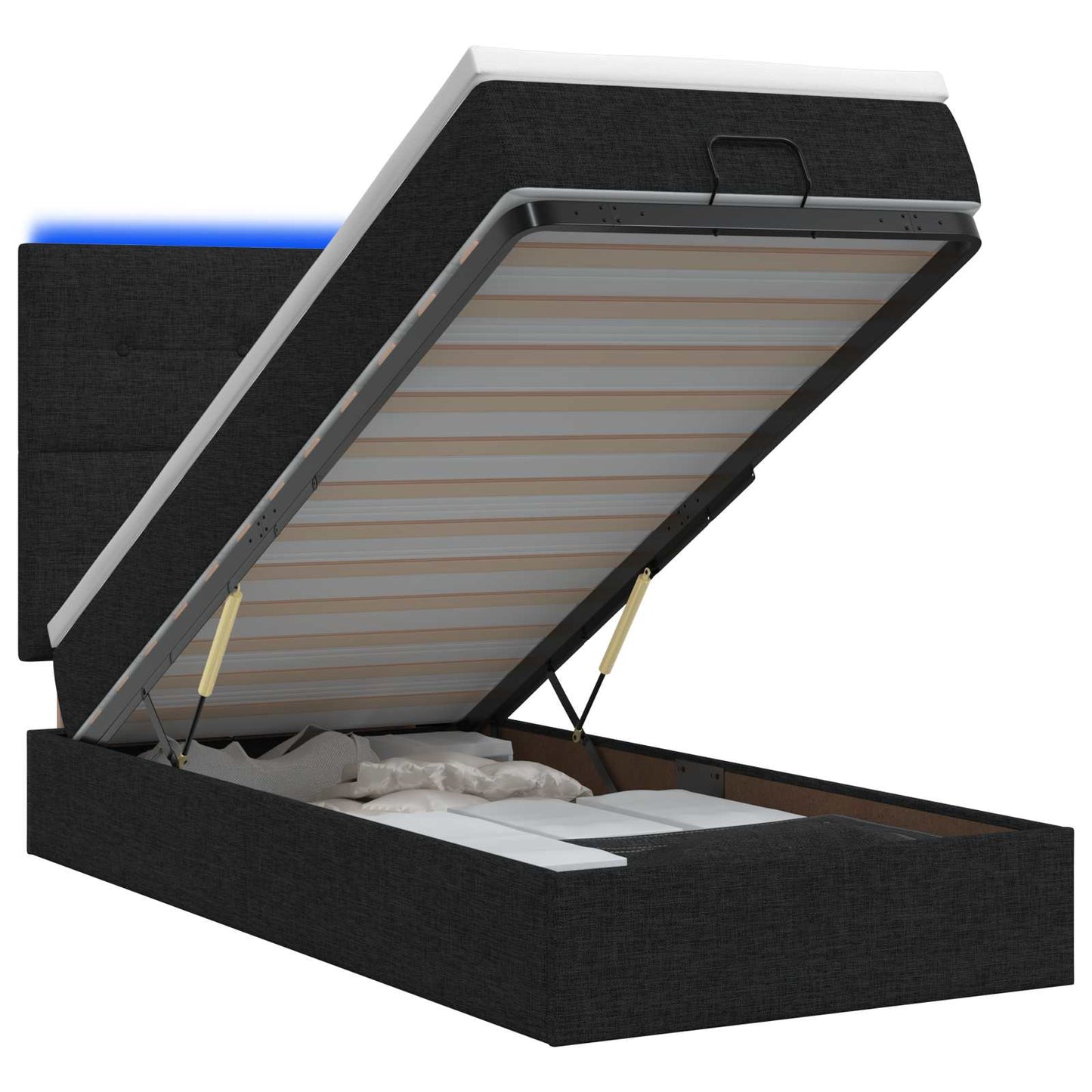 Letto Ottomano con Materasso e LED Nero 90 x 200 cm Tessuto