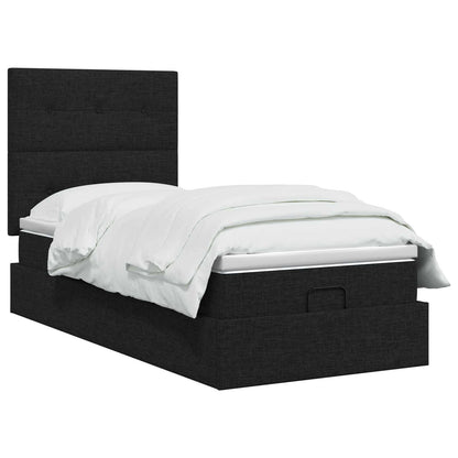 Letto Ottomano con Materasso e LED Nero 90 x 200 cm Tessuto