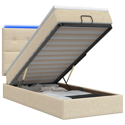 Letto Ottomano con Materasso e LED Crema 90 x 200 cm Tessuto