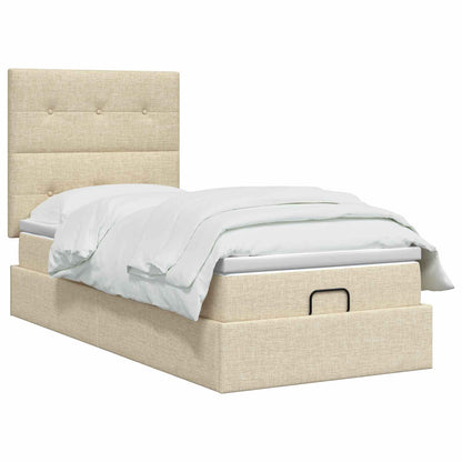 Letto Ottomano con Materasso e LED Crema 90 x 200 cm Tessuto
