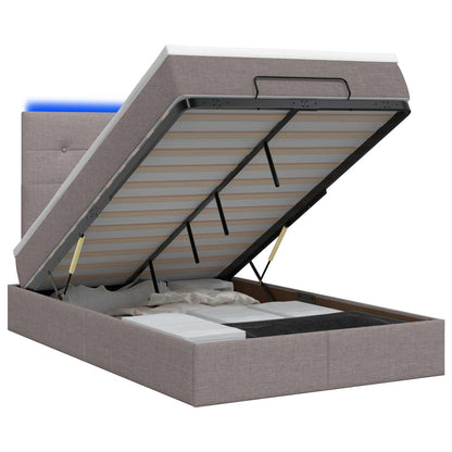 Letto Ottomano con Materasso e LED Tortora 120 x 200 cm Tessuto | homemem39