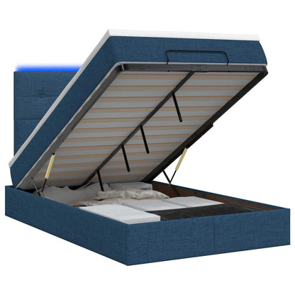 Letto Ottomano con Materasso e LED Blu 120 x 200 cm Tessuto