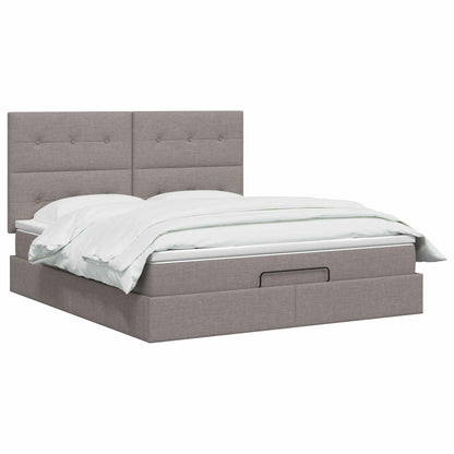 Letto Ottomano con Materasso e LED Tortora 140 x 190 cm Tessuto | homemem39