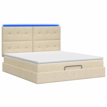 Letto Ottomano con Materasso e LED Crema 180 x 200 cm Tessuto