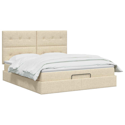 Letto Ottomano con Materasso e LED Crema 180 x 200 cm Tessuto