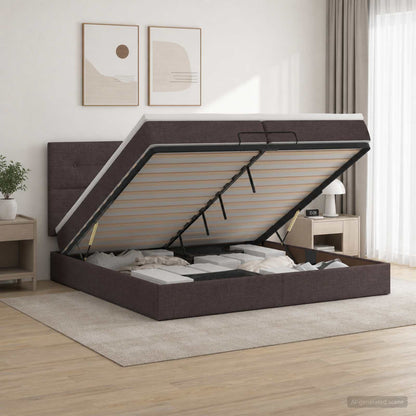 Letto Ottomano con Materasso e LED Marrone Scuro 200 x 200 cm | homemem39