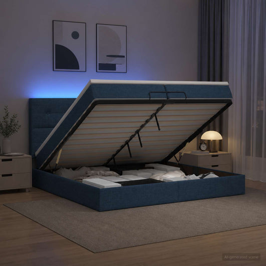 Letto Ottomano con Materasso e LED Blu 200 x 200 cm Tessuto | homemem39