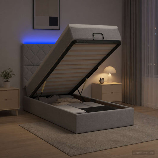 Letto Ottomano con Materasso e LED Grigio Chiaro 100 x 200 cm - homemem39